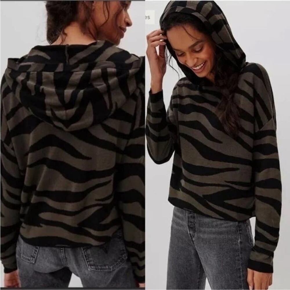 Anthropologie Kasia Zebra Green Black Hoodie S
